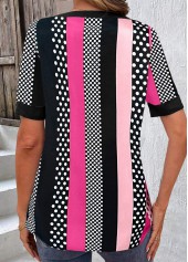 Striped Button Hot Pink Split Neck Blouse