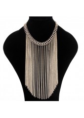 Chain Detail Fringe Design Gold Necklace