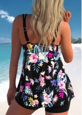Floral Print Circular Ring Black Tankini Top-No Bottom