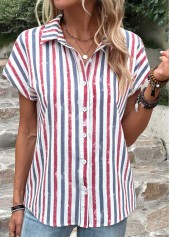 Plus Size Multi Color Button Striped Blouse
