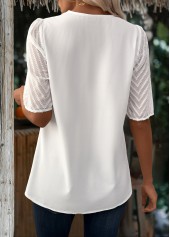 Patchwork V Neck Half Sleeve White Blouse