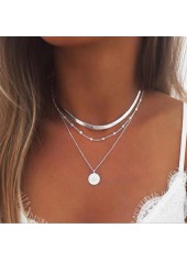 Layered Design Alloy Silver Round Necklace
