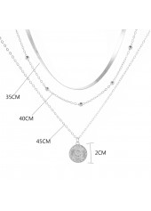 Layered Design Alloy Silver Round Necklace