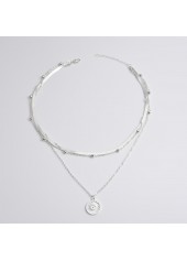 Layered Design Alloy Silver Round Necklace