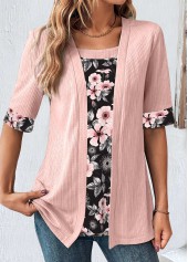 Light Pink Plus Size Patchwork Fake Two Piece Twinset