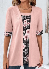 Light Pink Plus Size Patchwork Fake Two Piece Twinset