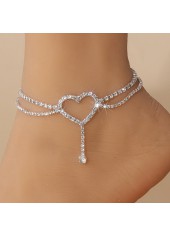 Silver Alloy Detail Heart Design Anklet