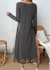 Leopard Tummy Coverage Dark Grey Long Sleeve Dress