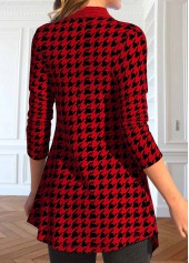 Plaid Patchwork Wine Red Long Sleeve Coat