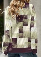 Geometric Print Patchwork Sage Green Long Sleeve Sweatshirt