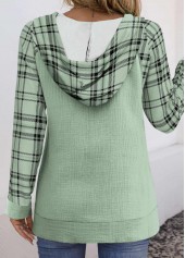 Plaid Pocket Sage Green Long Sleeve Hoodie