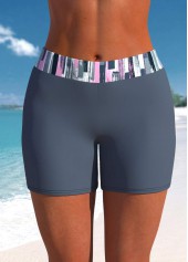 Mid Waisted Graffiti Print Drawstring Dark Grey Tankini Set