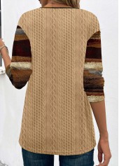 Graffiti Print Patchwork Light Camel Long Sleeve Sweatshirt