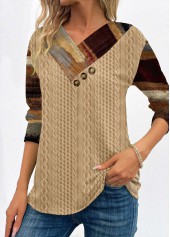 Graffiti Print Patchwork Light Camel Long Sleeve Sweatshirt