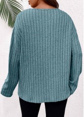 Dusty Blue Plus Size Patchwork Long Sleeve T Shirt