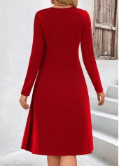 Plaid Patchwork Red Long Sleeve Heart Collar Dress