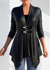 Faux Leather Long Sleeve PU Turn Down Collar Coat