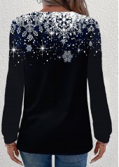 Christmas Tree Print Button Black Long Sleeve Sweatshirt