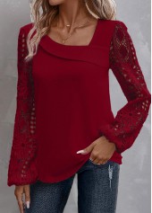 Plus Size Wine Red Tummy Coverage Long Sleeve Blouse