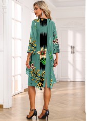 Floral Print Fake 2in1 Green High Low Dress