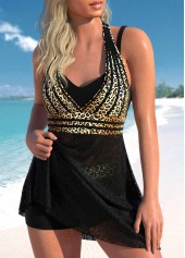 High Waisted Leopard Lace Black Tankini Set