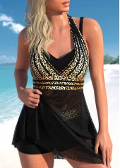 High Waisted Leopard Lace Black Tankini Set