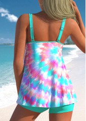 Mid Waisted Tie Dye Print Contrast Binding Tankini Set