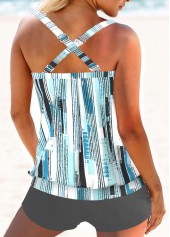 Mid Waisted Geometric Print Patchwork Grey Tankini Set