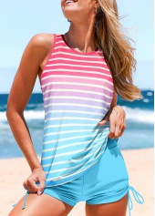 Mid Waisted Multi Stripe Print Cut Out Tankini Set