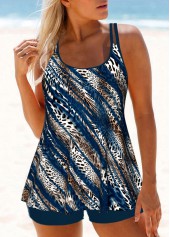 Mid Waisted Leopard Patchwork Peacock Blue Tankini Set