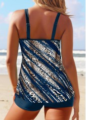 Mid Waisted Leopard Patchwork Peacock Blue Tankini Set