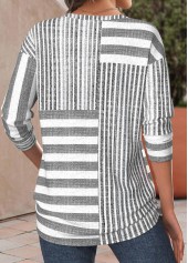 Striped Light Grey Marl Long Sleeve T Shirt