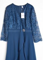 Peacock Blue Long Lace V Neck Jumpsuit