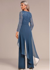 Peacock Blue Long Lace V Neck Jumpsuit