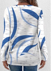 Geometric Print Lightweight Blue Long Sleeve T Shirt