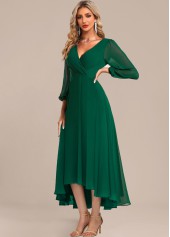 Surplice Green High Low Three Quarter Length Sleeve Dress