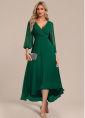 Surplice Green High Low Three Quarter Length Sleeve Dress