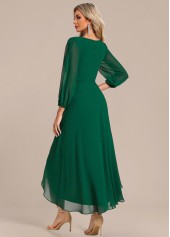 Surplice Green High Low Three Quarter Length Sleeve Dress