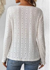 Cross Hem White Long Sleeve Round Neck T Shirt