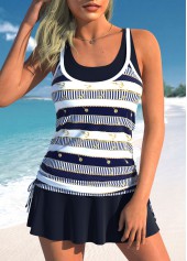 Striped Fake 2in1 Navy Tankini Set