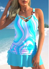 Ombre Circular Ring Cyan Tankini Set
