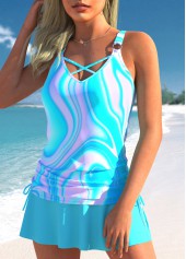 Ombre Circular Ring Cyan Tankini Set