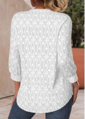 Split White 3/4 Sleeve V Neck Blouse