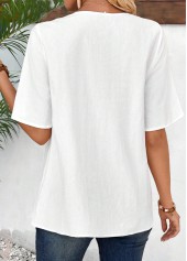 Embroidery White Half Sleeve V Neck Blouse