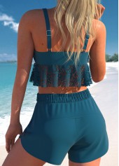 Lace Peacock Blue Smocked Bikini Set