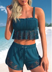 Lace Peacock Blue Smocked Bikini Set