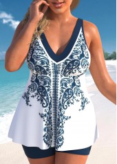 White Plus Size Tribal Print Patchwork Tankini Set