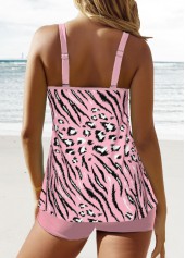 Zebra Stripe Print Patchwork Pink Tankini Set