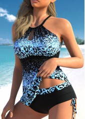 Leopard Cut Out Black Tankini Set