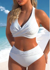 Tie Back Patchwork White Bikini Set